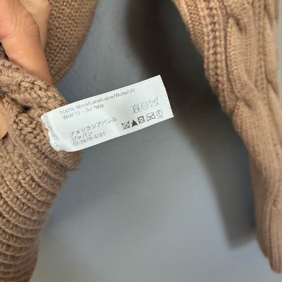 AMERICAN APPAREL V-neck Cable Knit Sweater Classic Camel Preppy Academia Prep S - Picture 6 of 9